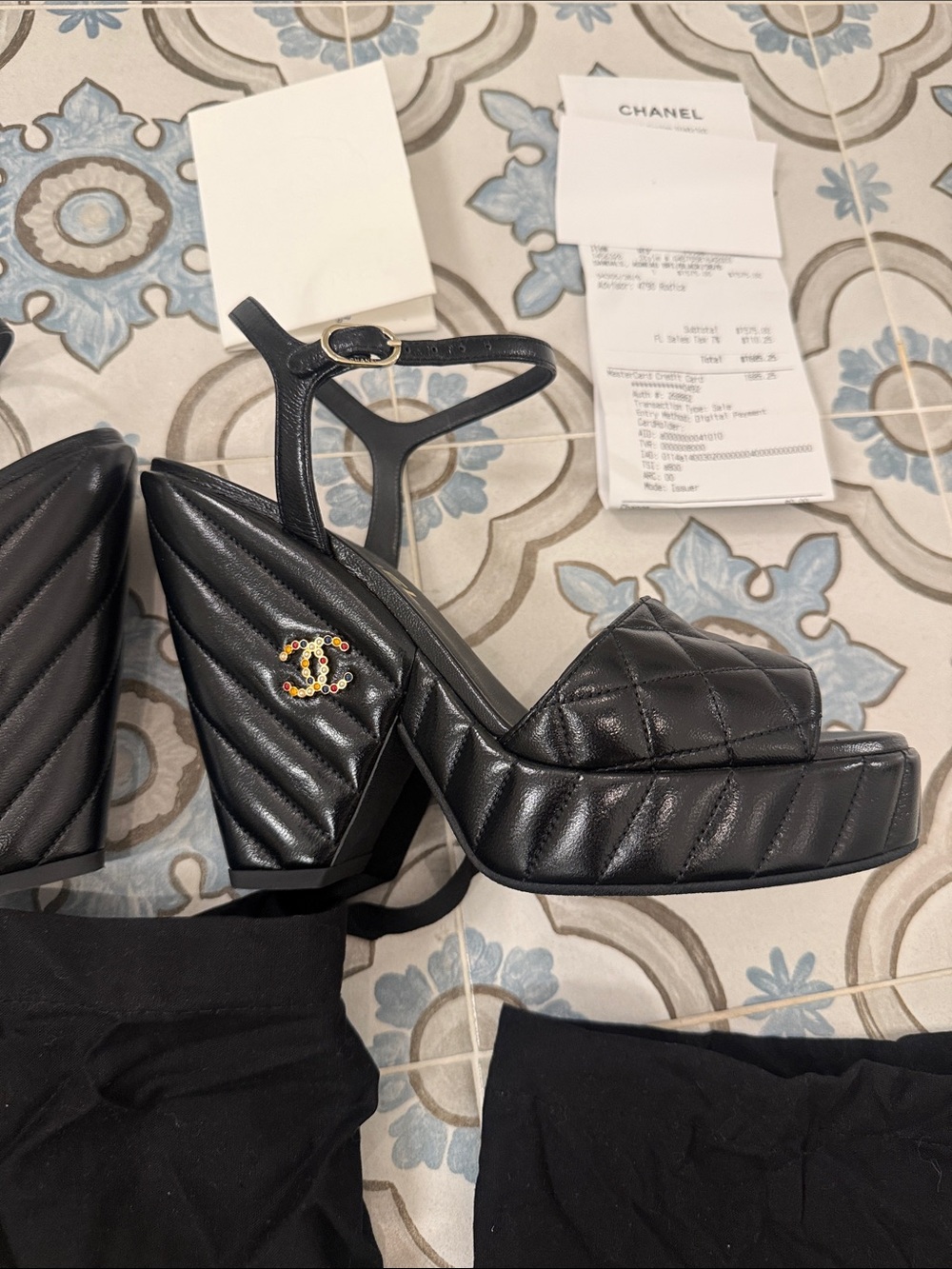 Chanel Black Quilted Leather Platform Wedge Sandals - Size 38